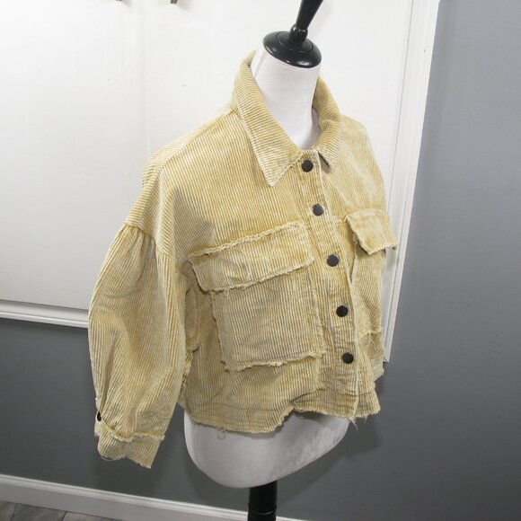 POL Light Tan Cropped Distressed Corduroy 3/4 Wide Sleeve Size Small - Picture 6 of 7